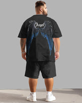 Front And Back Printed Wings T-Shirt Shorts Suit Men's Plus Size